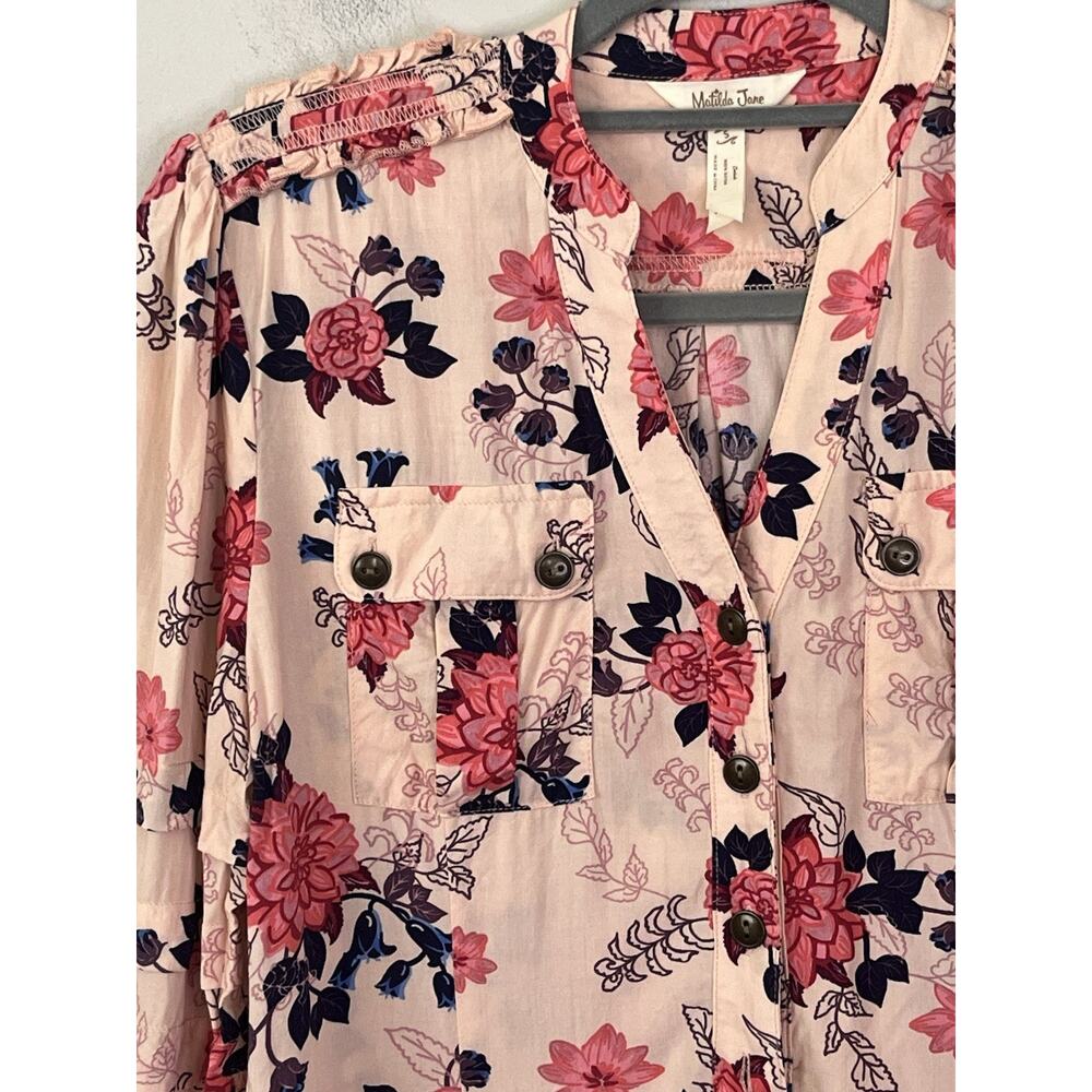 Matilda Jane Livery Millie Blouse Size S Peach Floral Henley Popover Top Boho - Picture 7 of 13